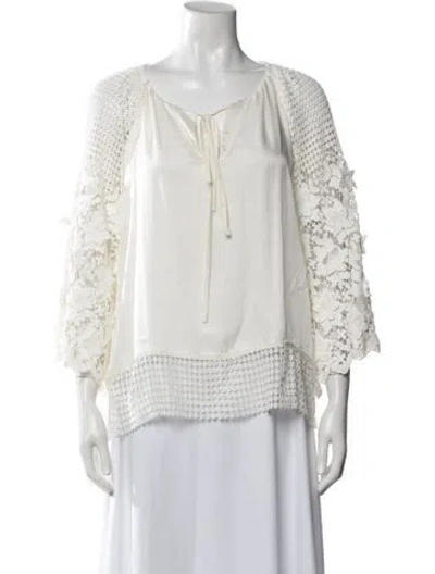 Pre-owned Alexis Lace Pattern Tie Neck Blouse In Neutrals