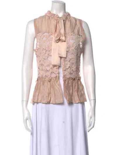 Pre-owned Alexis Lace Pattern Tie Neck Blouse In Pink