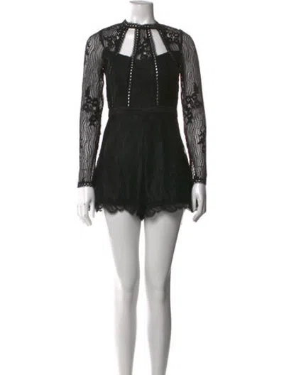 Pre-owned Alexis Lace Pattern Tie Neck Romper In Black