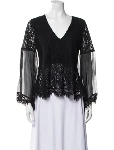 Pre-owned Alexis Lace Pattern V-neck Blouse In Black