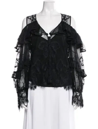 Pre-owned Alexis Lace Pattern V-neck Blouse In Black