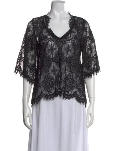 Pre-owned Alexis Lace Pattern V-neck Blouse In Black