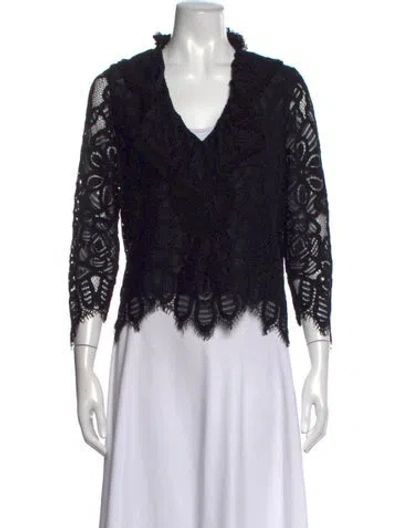 Pre-owned Alexis Lace Pattern V-neck Blouse In Black