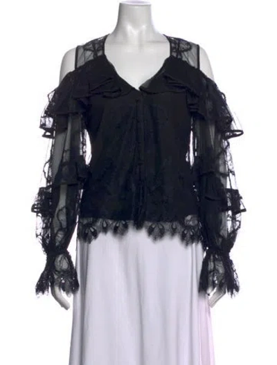 Pre-owned Alexis Lace Pattern V-neck Blouse In Black