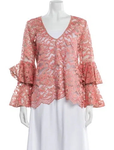Pre-owned Alexis Lace Pattern V-neck Blouse In Neutral