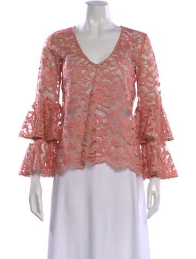 Pre-owned Alexis Lace Pattern V-neck Blouse In Neutral