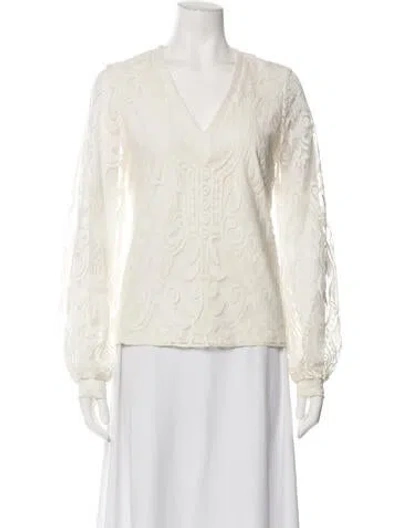 Pre-owned Alexis Lace Pattern V-neck Blouse In Neutrals