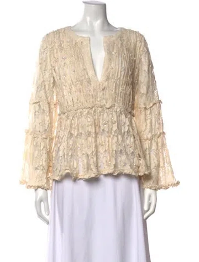 Pre-owned Alexis Lace Pattern V-neck Blouse In Neutrals