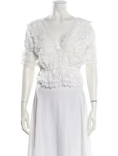 Pre-owned Alexis Lace Pattern V-neck Blouse In White