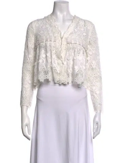 Pre-owned Alexis Lace Pattern V-neck Blouse In White