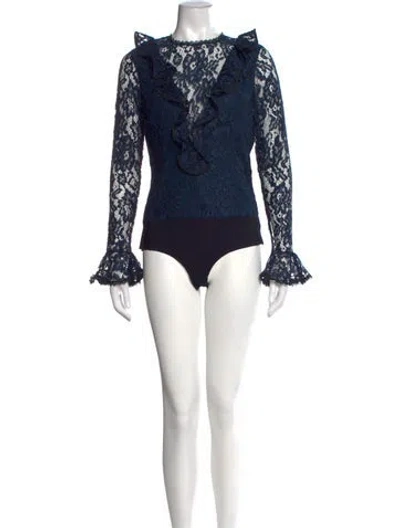 Pre-owned Alexis Lace Pattern V-neck Bodysuit In Blue