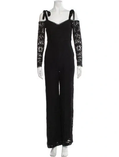 Pre-owned Alexis Lace Pattern V-neck Jumpsuit In Black