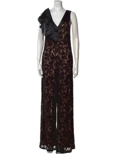 Pre-owned Alexis Lace Pattern V-neck Jumpsuit In Black