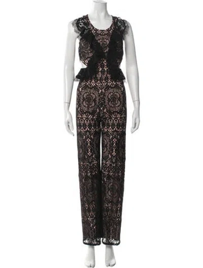 Pre-owned Alexis Lace Pattern V-neck Jumpsuit In Black