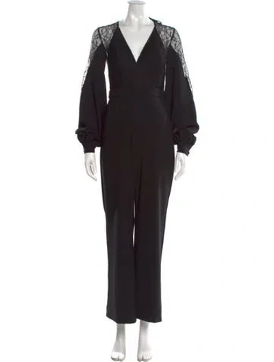 Pre-owned Alexis Lace Pattern V-neck Jumpsuit In Black