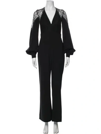 Pre-owned Alexis Lace Pattern V-neck Jumpsuit In Black