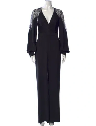 Pre-owned Alexis Lace Pattern V-neck Jumpsuit In Black