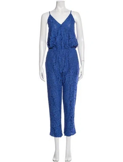Pre-owned Alexis Lace Pattern V-neck Jumpsuit W/ Tags In Blue