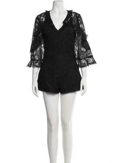 Pre-owned Alexis Lace Pattern V-neck Romper In Black