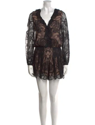 Pre-owned Alexis Lace Pattern V-neck Romper In Black