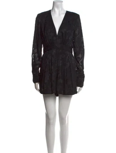 Pre-owned Alexis Lace Pattern V-neck Romper In Black