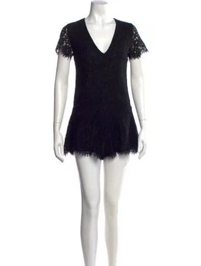 Pre-owned Alexis Lace Pattern V-neck Romper In Black