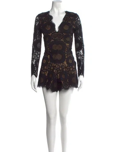 Pre-owned Alexis Lace Pattern V-neck Romper In Black