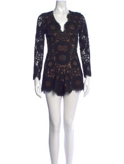 Pre-owned Alexis Lace Pattern V-neck Romper In Black