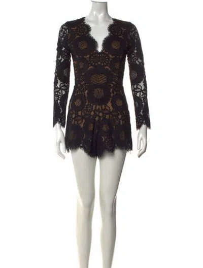 Pre-owned Alexis Lace Pattern V-neck Romper In Black