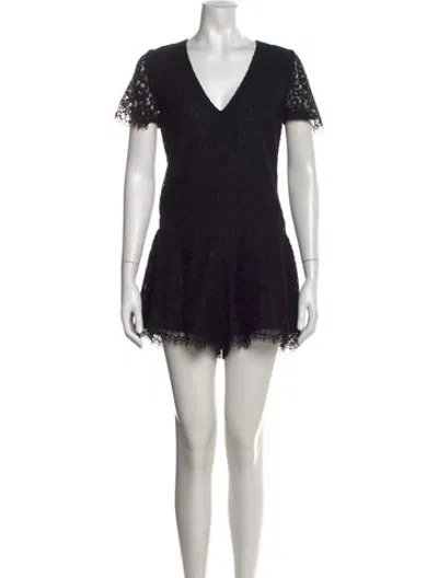 Pre-owned Alexis Lace Pattern V-neck Romper In Black