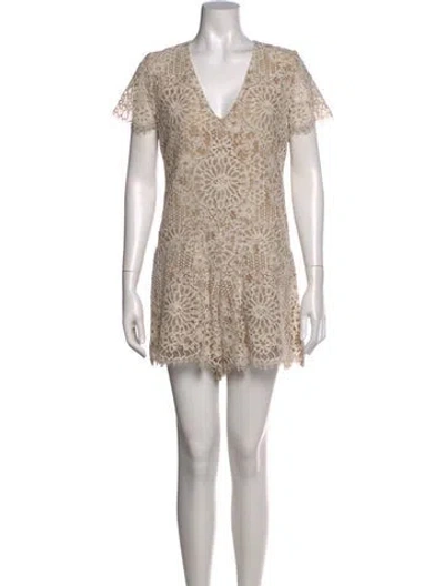Pre-owned Alexis Lace Pattern V-neck Romper In Neutral