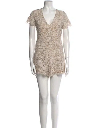 Pre-owned Alexis Lace Pattern V-neck Romper In Neutral