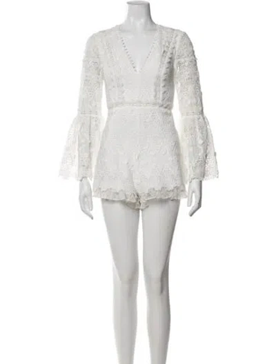 Pre-owned Alexis Lace Pattern V-neck Romper In Neutrals