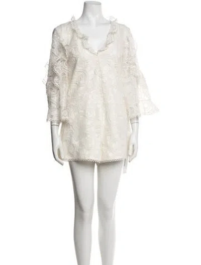 Pre-owned Alexis Lace Pattern V-neck Romper In Neutrals