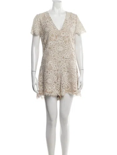 Pre-owned Alexis Lace Pattern V-neck Romper In Neutrals