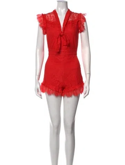 Pre-owned Alexis Lace Pattern V-neck Romper In Red