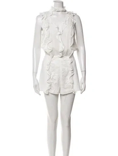 Pre-owned Alexis Lace Pattern V-neck Romper In White