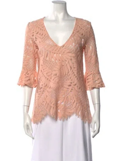 Pre-owned Alexis Lace Pattern V-neck Top In Neutrals