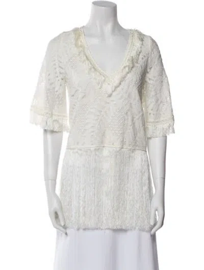 Pre-owned Alexis Lace Pattern V-neck Tunic In White