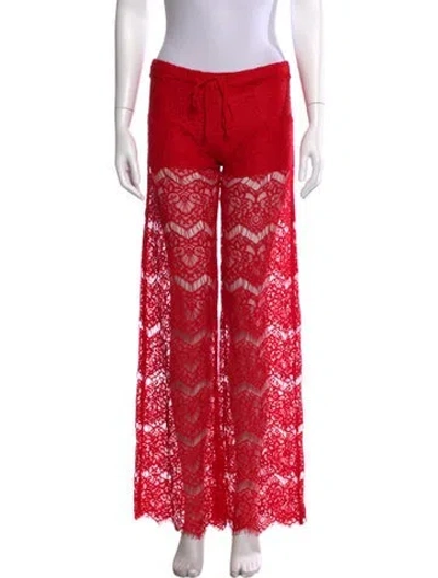 Pre-owned Alexis Lace Pattern Wide Leg Pants In Red