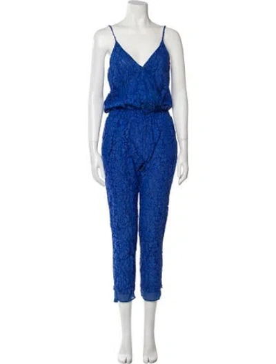 Pre-owned Alexis Lace Plunge Neckline Jumpsuit In Blue