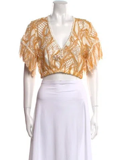 Pre-owned Alexis Lace Printed Crop Top W/ Tags In Orange