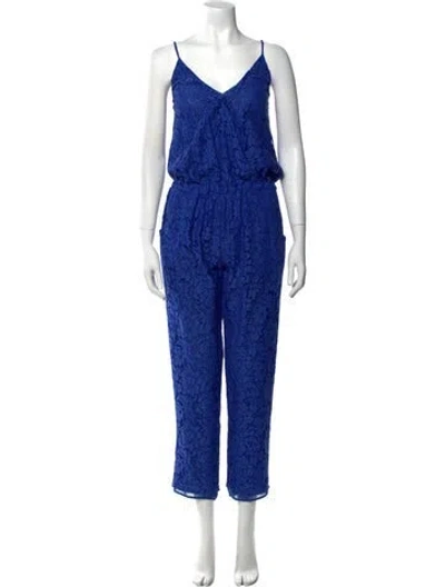 Pre-owned Alexis Lace V-neck Jumpsuit In Blue