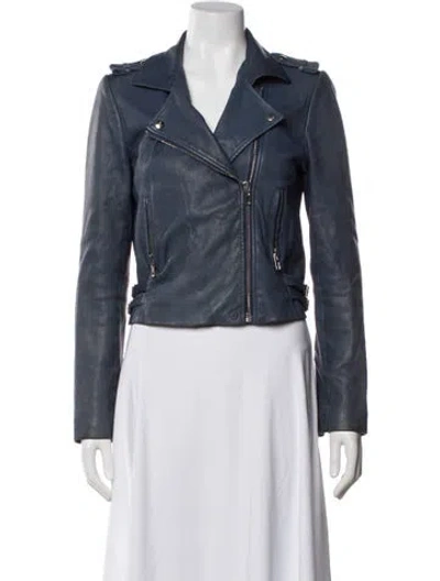 Pre-owned Alexis Leather Biker Jacket In Blue