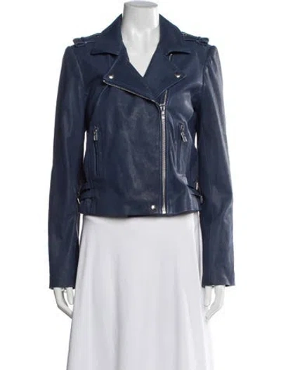 Pre-owned Alexis Leather Biker Jacket In Blue