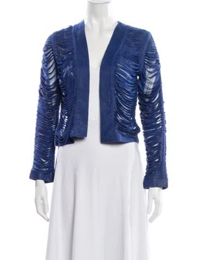 Pre-owned Alexis Leather Printed Evening Jacket In Blue