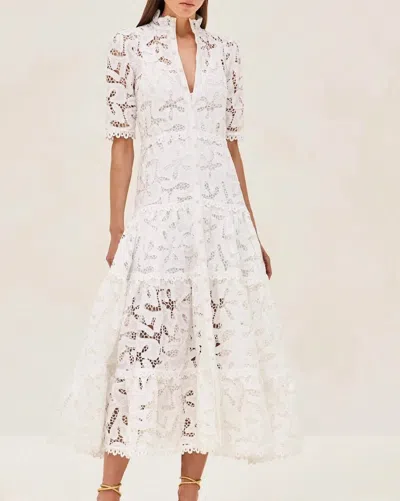 Alexis Ledina Broderie Lace Midi Dress In White | ModeSens