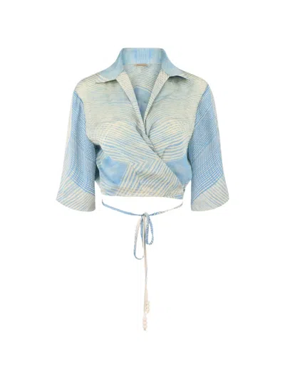 Alexis Liari Tie Crop Top In Blue