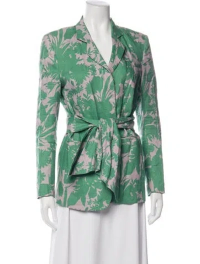 Pre-owned Alexis Linen Floral Print Blazer In Green