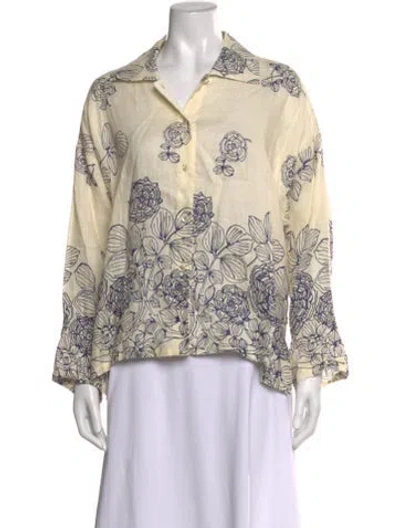 Pre-owned Alexis Linen Floral Print Blouse In Neutral